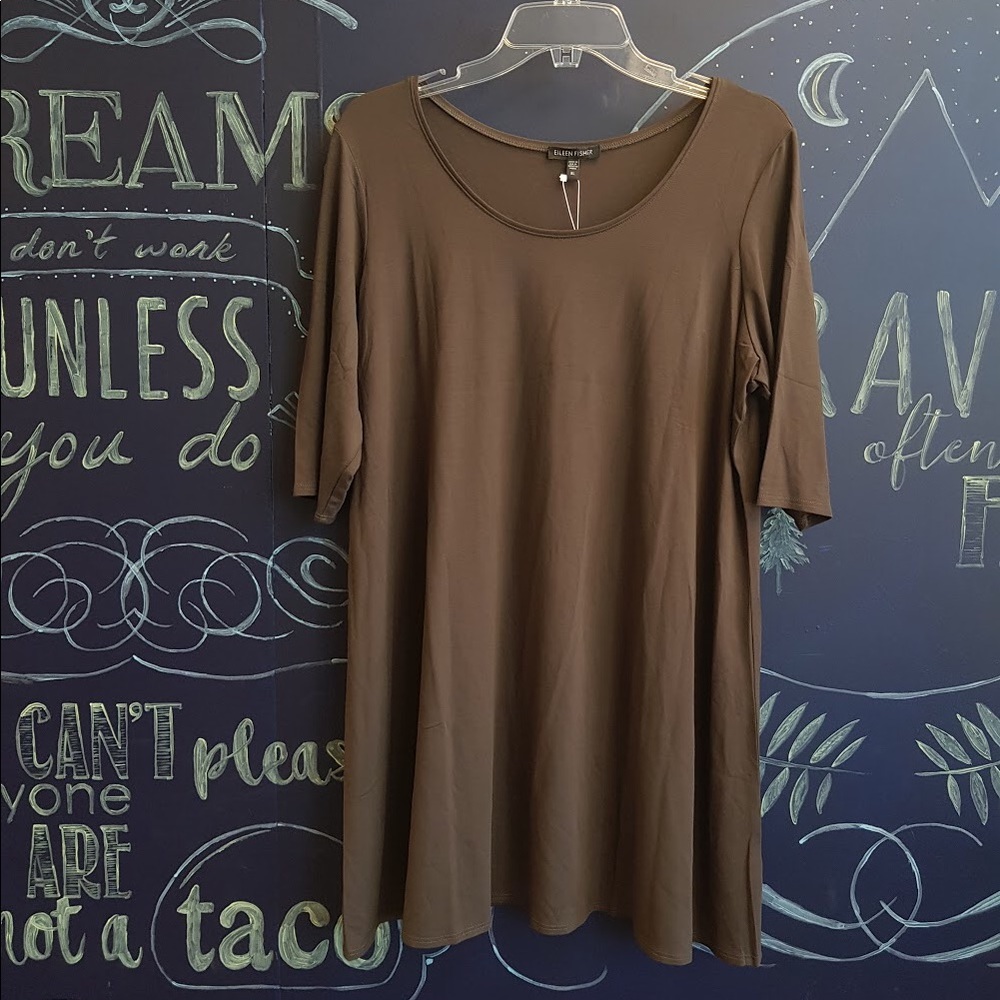 NWT Eileen Fisher Brown tunic blouse size XL